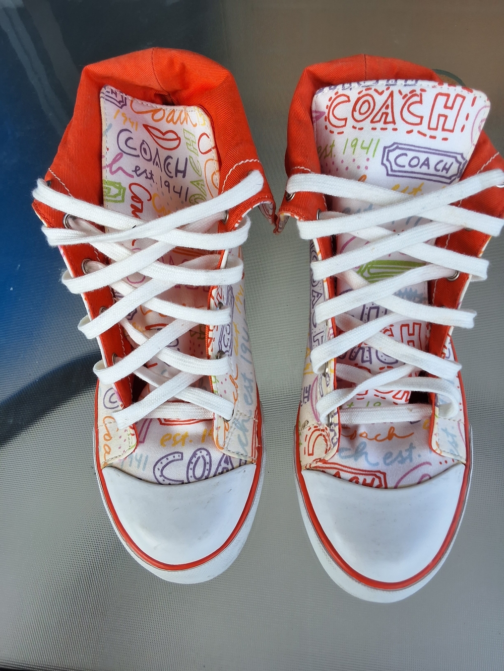 Coach High-Top Sneakers in Red with Logo Print